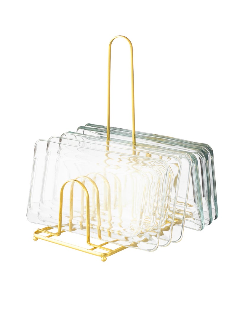 Dania A Set of Glass Serving Dishes With a Metal Stand 6 Rectangular Pieces  - Image 1