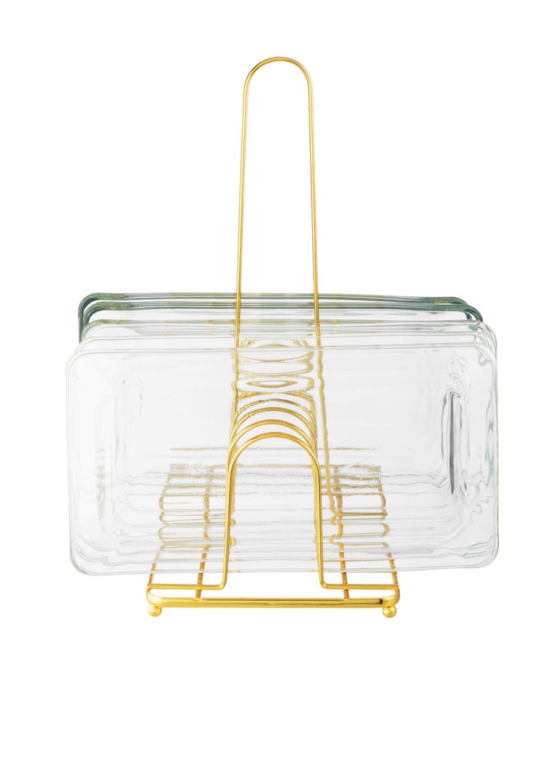 Dania A Set of Glass Serving Dishes With a Metal Stand 6 Rectangular Pieces  - Image 2