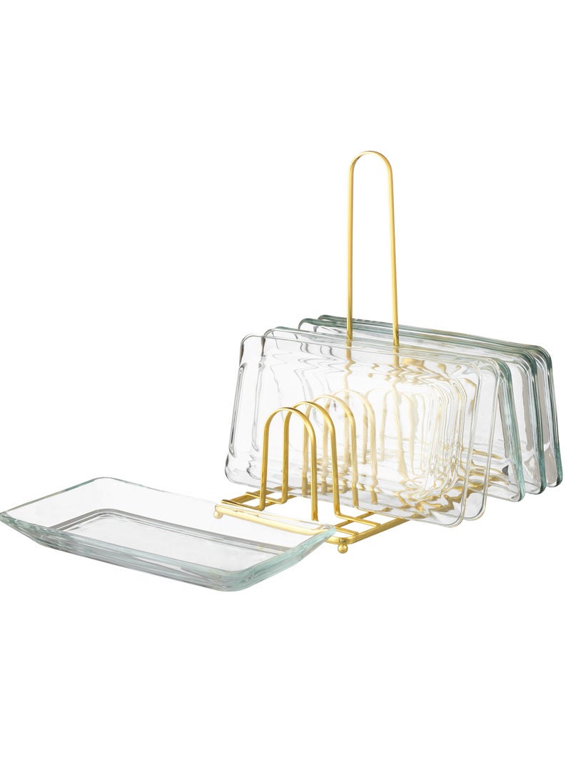 Dania A Set of Glass Serving Dishes With a Metal Stand 6 Rectangular Pieces  - Image 3
