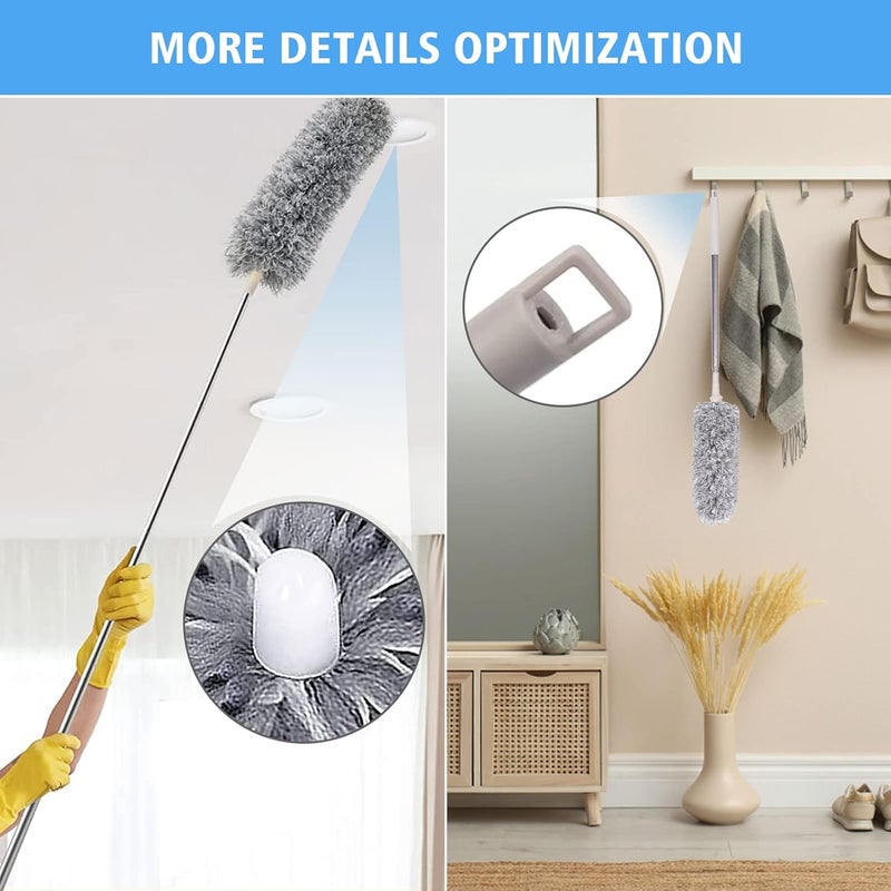 TiumsoMicrofiber Feather Duster Bendable Extendable Fan Cleaning Duster with 100 inches Expandable Pole Handle Washable Duster for High Ceiling Fans Window Blinds Furniture Standard - Image 4