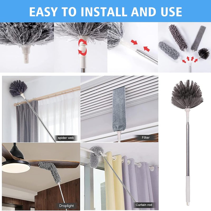 TiumsoMicrofiber Feather Duster Bendable Extendable Fan Cleaning Duster with 100 inches Expandable Pole Handle Washable Duster for High Ceiling Fans Window Blinds Furniture Standard - Image 2