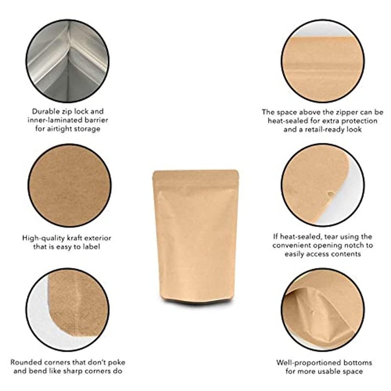 Deera DEERA Stand Up Ziplock Reusable Airtight Kraft Paper Storage Pouch Brown 200mmX300mmPack of 100  - Image 4