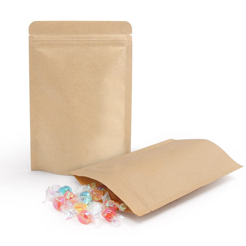 Deera DEERA Stand Up Ziplock Reusable Airtight Kraft Paper Storage Pouch Brown 200mmX300mmPack of 100  - Image 1
