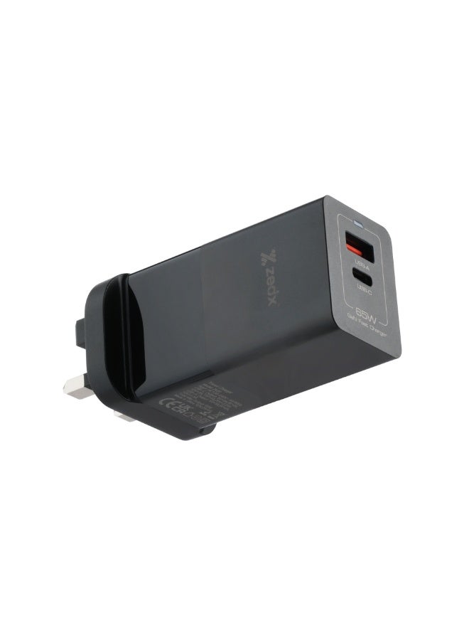 زيدكس شاحن سريع ZedX Z430 بتقنية GaN بقدرة 65 واط – بمنفذين USB-C و USB-A (قابس بريطاني) - Image 3