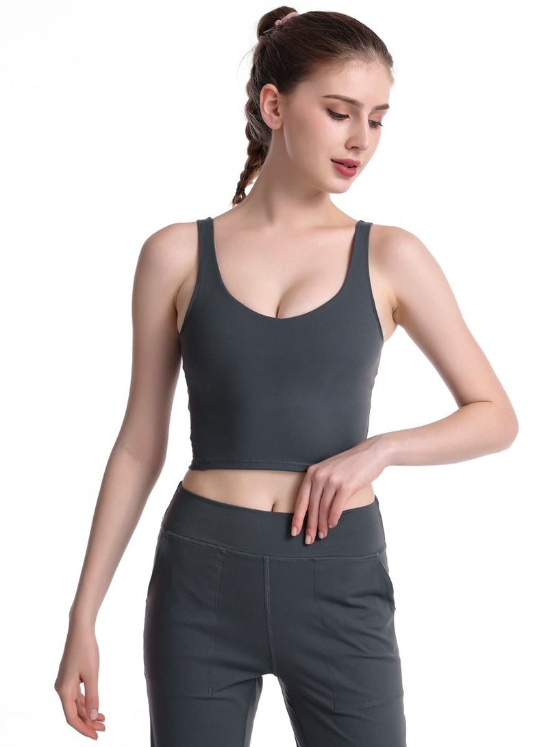 Loquat Women Quick Dry Breathable Yoga Bra Grey  - Image 1