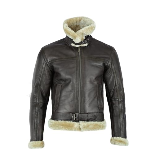 Leatherick Men Brown Aviator Real Goat Skin Leather Shearling Style Vintage Bomber Flying Jacket (US, Alpha, X-Large, Regular, Regular, Dark Brown) - Image 4
