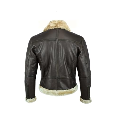 Leatherick Men Brown Aviator Real Goat Skin Leather Shearling Style Vintage Bomber Flying Jacket (US, Alpha, X-Large, Regular, Regular, Dark Brown) - Image 3