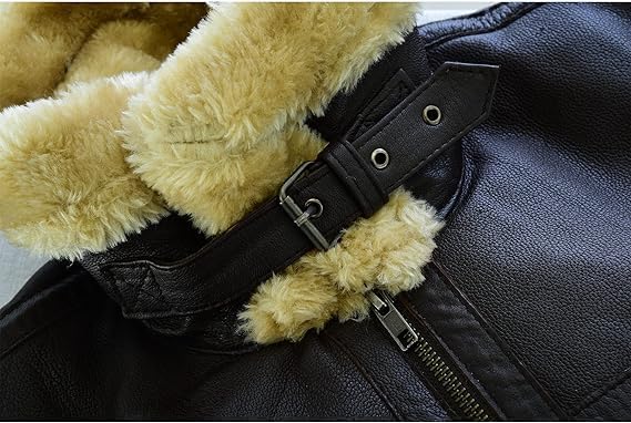 Leatherick Men Brown Aviator Real Goat Skin Leather Shearling Style Vintage Bomber Flying Jacket (US, Alpha, X-Large, Regular, Regular, Dark Brown) - Image 2