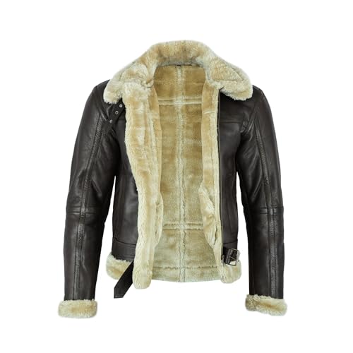 Leatherick Men Brown Aviator Real Goat Skin Leather Shearling Style Vintage Bomber Flying Jacket (US, Alpha, X-Large, Regular, Regular, Dark Brown) - Image 1
