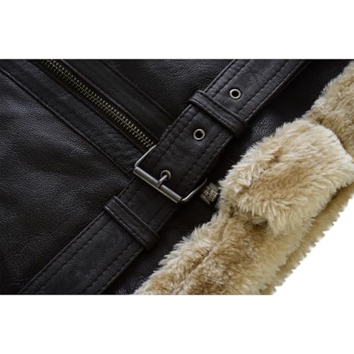 Leatherick Men Brown Aviator Real Goat Skin Leather Shearling Style Vintage Bomber Flying Jacket (US, Alpha, X-Large, Regular, Regular, Dark Brown) - Image 5