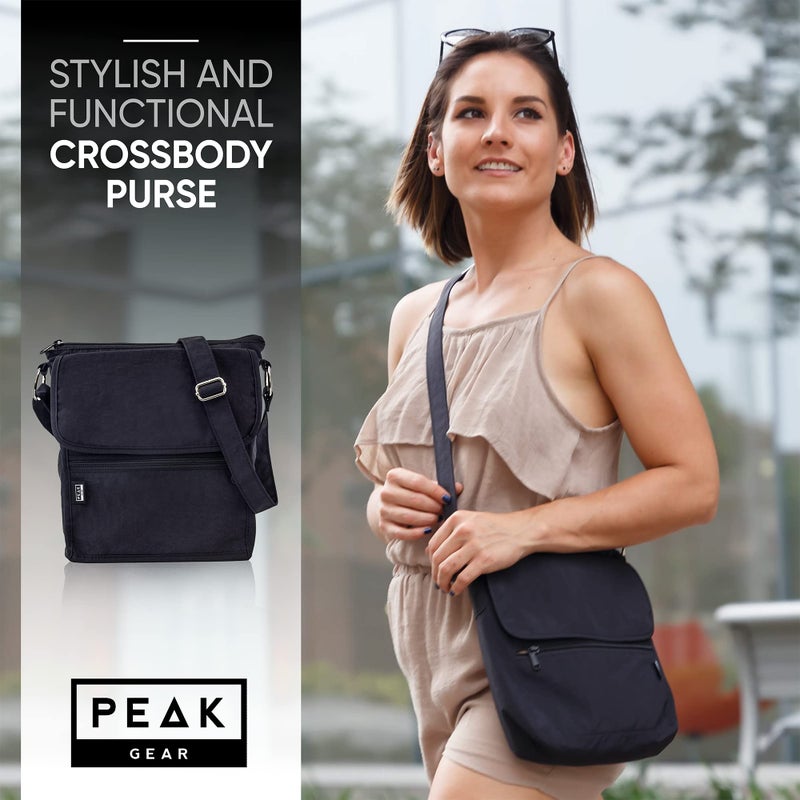 Peak Gear Crossbody Travel Purse with RFID Blocking Pocket and Lifetime Recovery Service. Versatile and Stylish Nylon Shoulder Bag | Black - Image 4