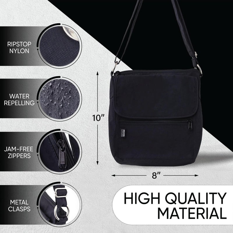 Peak Gear Crossbody Travel Purse with RFID Blocking Pocket and Lifetime Recovery Service. Versatile and Stylish Nylon Shoulder Bag | Black - Image 3