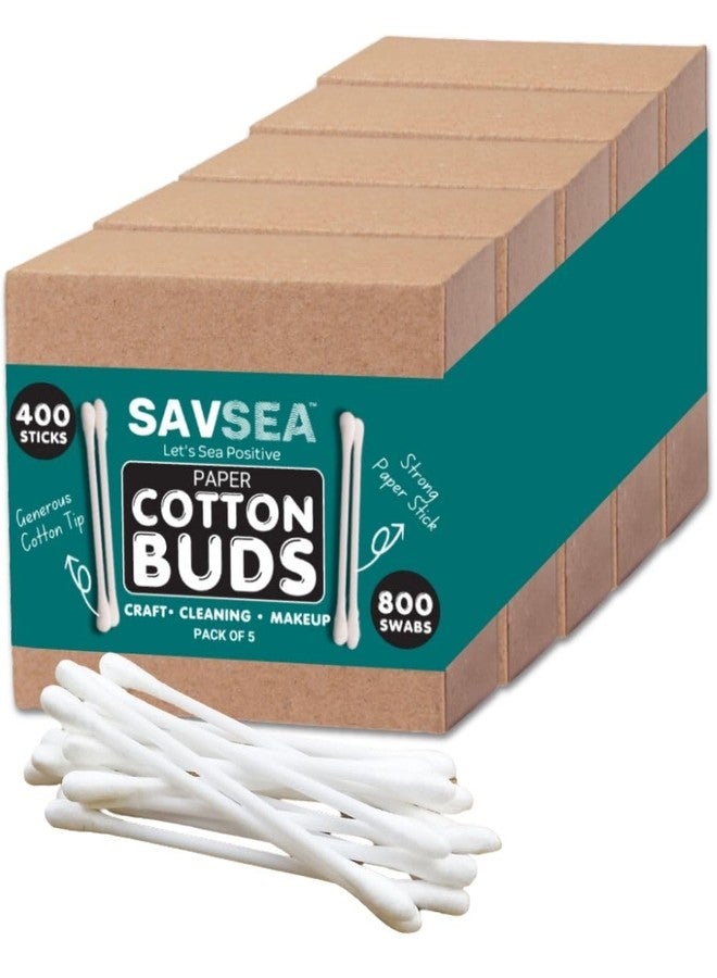 SavSea Paper Cotton earbuds/swabs | q tips | 400 Stems / 800 Swabs | Suitable for adult and baby | Multipurpose Double tip cotton swabs with sustainable paper stick better than wooden stick (Pack of 5) - Image 1