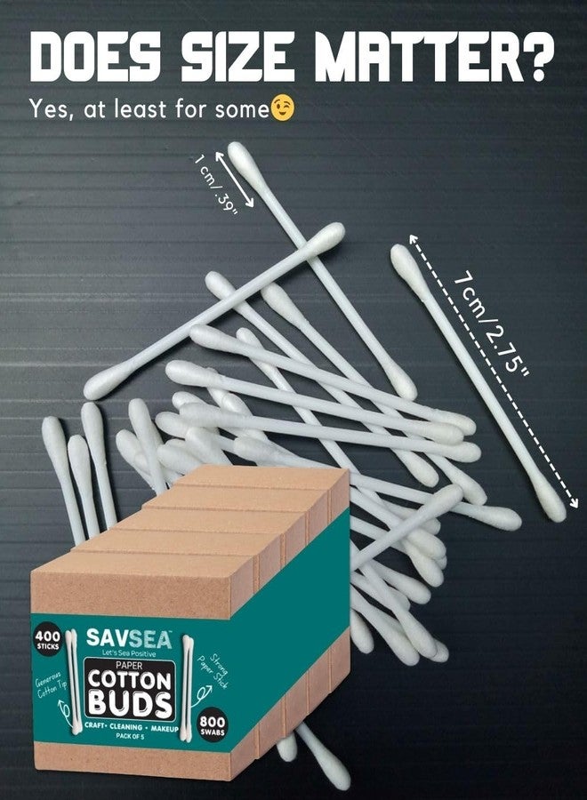 SavSea Paper Cotton earbuds/swabs | q tips | 400 Stems / 800 Swabs | Suitable for adult and baby | Multipurpose Double tip cotton swabs with sustainable paper stick better than wooden stick (Pack of 5) - Image 4