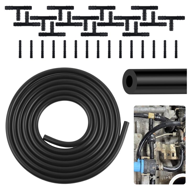 مجموعة خرطوم مكنسة كهربائية مع IDOD 5 11 مم 1 قطعة 984 قدم مكنسة كهربائية ملحقات السيارات 30 قطعة محولات خرطوم مكنسة بحد أقصى 130 PSI أنابيب سيليكون ملحقات السيارات مناسبة للسيارات والشاحنات وSUVs ID 5 مم OD 11 مم