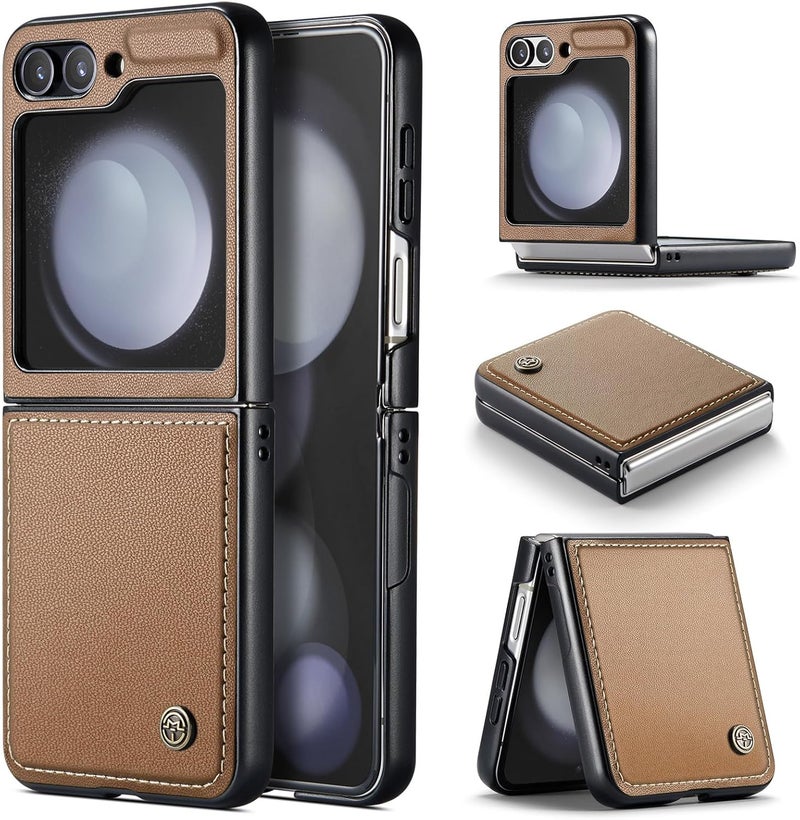 Rerzoiro Case for Samsung Galaxy Z Flip 5 Case, Case Premium PU Leather + Hard PC durable Ultra-thin Case Anti-Fingerprint Heavy Duty Rugged Protective Cover for Samsung Z Flip 5, Brown - Image 1