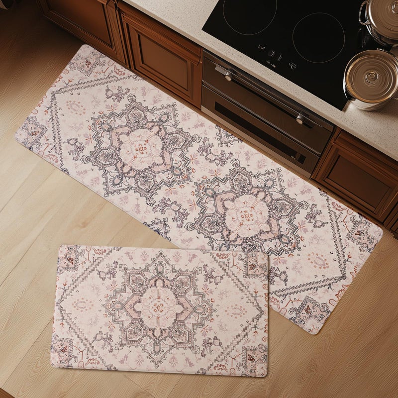 FRESHMINT Anti Fatigue Kitchen Mats Set 2 PCS, Waterproof & Non-Skid Boho Kitchen Rugs, Cushioned Kitchen Floor Mats for Standing Washable Comfort Kitchen Runners for Lanudry, Office, Sink - Image 1