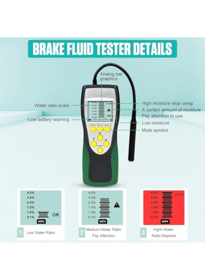 BELEY Automotive Brake Fluid Tester Oil Moisture Water Detection with 2.2" LCD for Vehicle DOT3 DOT4 DOT5.1 Brake Fluid Detector - Image 3