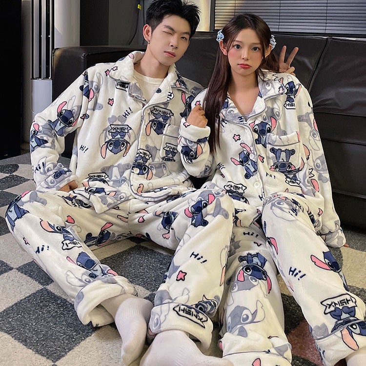 Couple Pajamas Women'S Winter Flannel Long Sleeve Men'S Explosive Fleece-Lined Thickened Coral Fleece Home Wear - Image 2