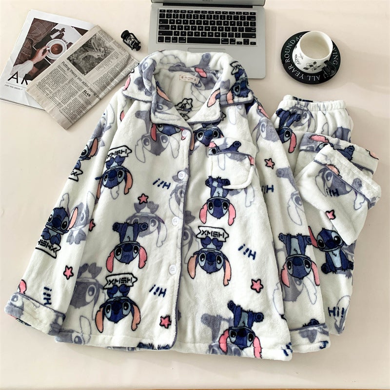 Couple Pajamas Women'S Winter Flannel Long Sleeve Men'S Explosive Fleece-Lined Thickened Coral Fleece Home Wear - Image 5