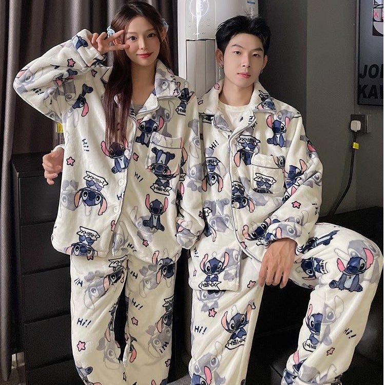 Couple Pajamas Women'S Winter Flannel Long Sleeve Men'S Explosive Fleece-Lined Thickened Coral Fleece Home Wear - Image 4
