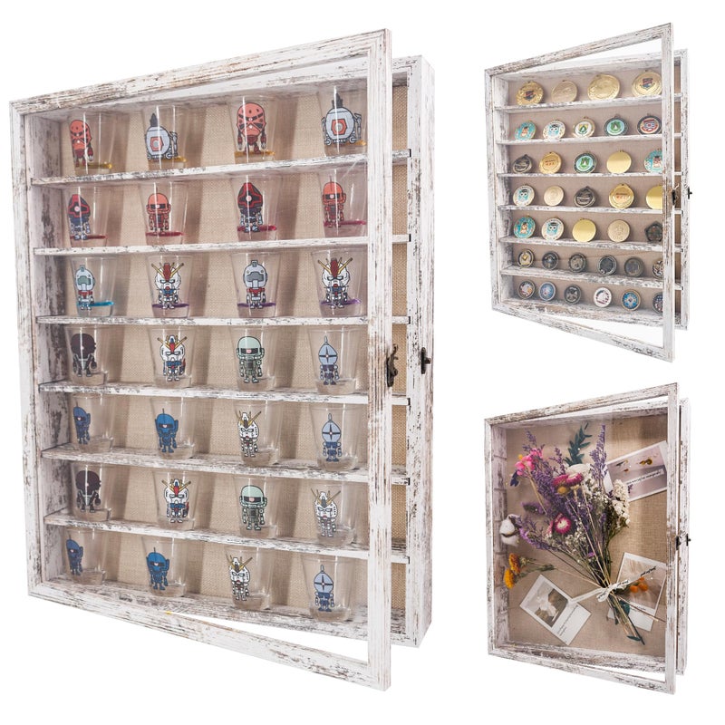 FramePro Shadow Box Frame Display Case 16x20 with Removable Shelves Deep Memory Box Trinket Knick Knack Shelf Cabinet for Collector Keepsake Coins Military Medals Wedding Flowers White