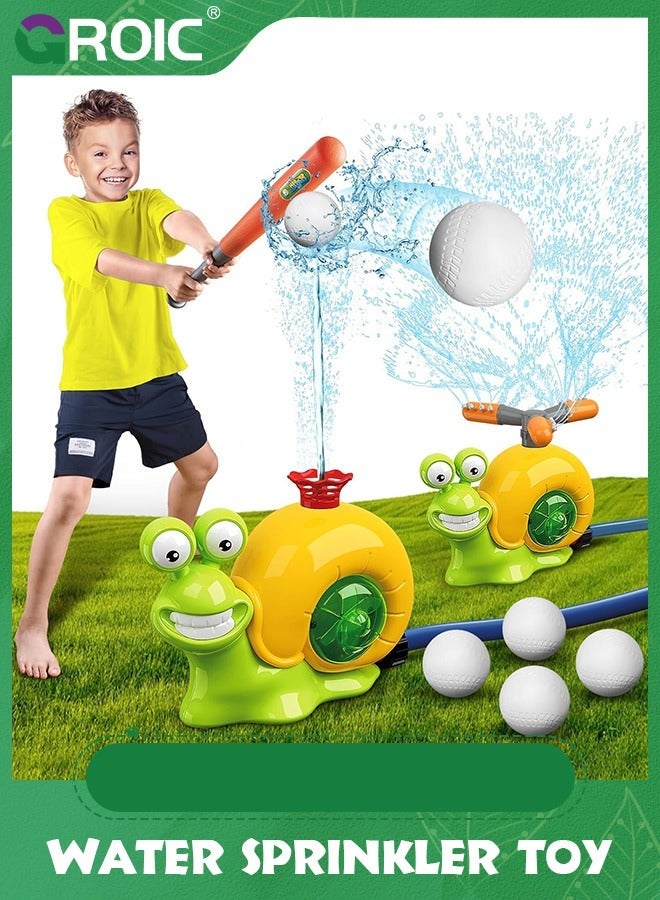 GROIC لعبة كرة البيسبول برذاذ الماء للأطفال للعب في الهواء الطلق، لعبة الحلزون الصيفية 2 في 1 مع رؤوس، رش 360° دوار للصبيان والبنات في الحديقة وحفلات المسبح - Image 1