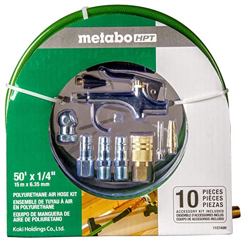 Metabo HPT مجموعة ملحقات ضاغط الهواء متابو HPT | خرطوم هواء بولي 50 قدم × 1/4 بوصة مع ملحقات | مجموعة من 10 قطع | 115749M - Image 2