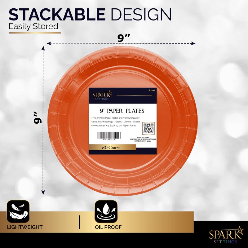 Amcrate Paper Dinner Plates Orange  8 1/2 Inches Paper Plates Disposable  Strong and Sturdy Disposable Plates for Party  Dinner  Holiday  Picnic  or Travel Party Plates  Pack of 50 - Image 3