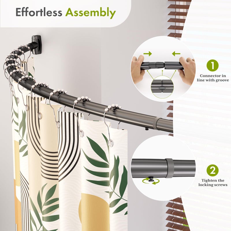AmazerBath 20-84 Inches Arched Curved Shower Curtain Rod, Heavy Duty Shower Rod Rust Proof Bathroom Curtain Rod, Adjustable Telescoping Design Easy Segmented Installation, Need to Drill, Black - Image 5