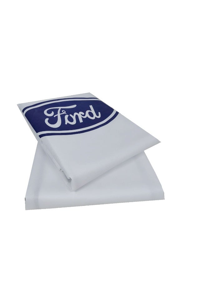 Ford Universal 2-Piece Ford Car Seat Cover Set - White Non-Woven Disposable Protective Mechanic Interior Shield - Waterproof Dust/Grease Guard - Fits Most Models - Blue Oval Logo Automotive Accessories - Workshop Service & Maintenance Seat Protector - Image 1