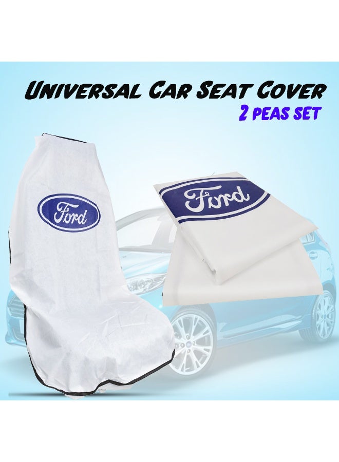 Ford Universal 2-Piece Ford Car Seat Cover Set - White Non-Woven Disposable Protective Mechanic Interior Shield - Waterproof Dust/Grease Guard - Fits Most Models - Blue Oval Logo Automotive Accessories - Workshop Service & Maintenance Seat Protector - Image 4