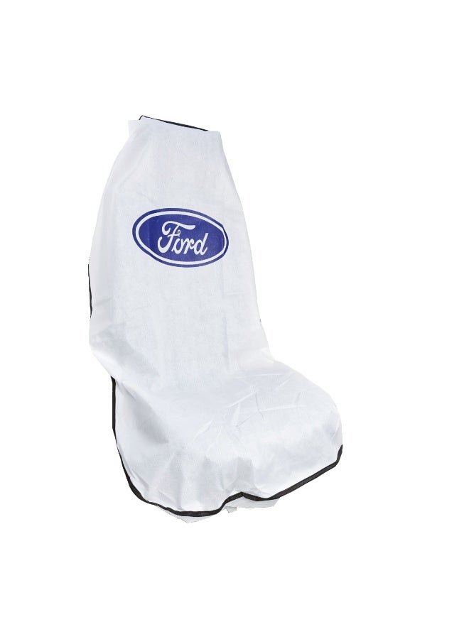Ford Universal 2-Piece Ford Car Seat Cover Set - White Non-Woven Disposable Protective Mechanic Interior Shield - Waterproof Dust/Grease Guard - Fits Most Models - Blue Oval Logo Automotive Accessories - Workshop Service & Maintenance Seat Protector - Image 2