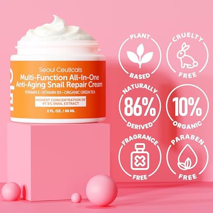 SeoulCeuticals Snail Mucin Moisturizer 97.5% - Korean Skin Care Snail Repair Cream - Day & Night Anti Aging K Beauty Skincare Cruelty Free 2oz - Image 4