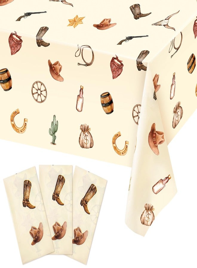 UNIIDECO 3 Pack Western Party Tablecloth, Western Cowboy Tablecloth Decorations Cowgirl Cowboy Disposable Plastic Table Cover for Birthday Baby Shower My First Rodeo Party 54 x 108 in - Image 1