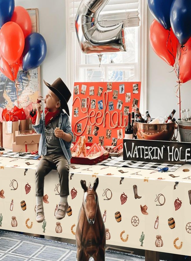 UNIIDECO 3 Pack Western Party Tablecloth, Western Cowboy Tablecloth Decorations Cowgirl Cowboy Disposable Plastic Table Cover for Birthday Baby Shower My First Rodeo Party 54 x 108 in - Image 4