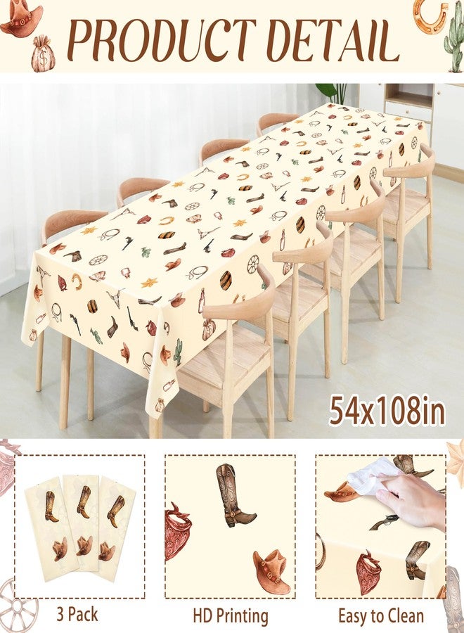 UNIIDECO 3 Pack Western Party Tablecloth, Western Cowboy Tablecloth Decorations Cowgirl Cowboy Disposable Plastic Table Cover for Birthday Baby Shower My First Rodeo Party 54 x 108 in - Image 2