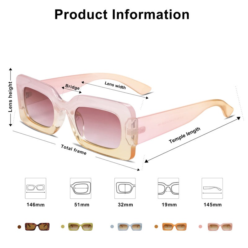 SOJOS Retro 90s Nude Rectangle Sunglasses Womens Mens Trendy Chunky Glasses Gradient Pink Frame Purple Lens - Image 4