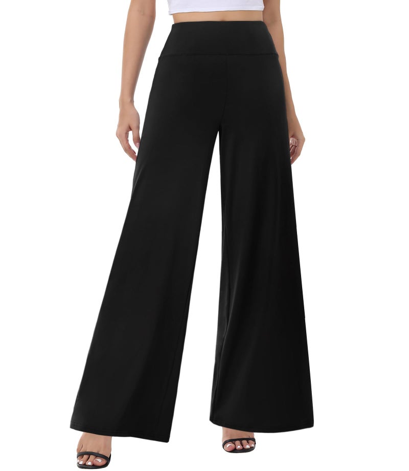 ZOOSIXX Wide Leg Palazzo Pants for Women - High Waist Casual Beach Lounge Loose Dress Pants Stretchy Trousers - Image 1