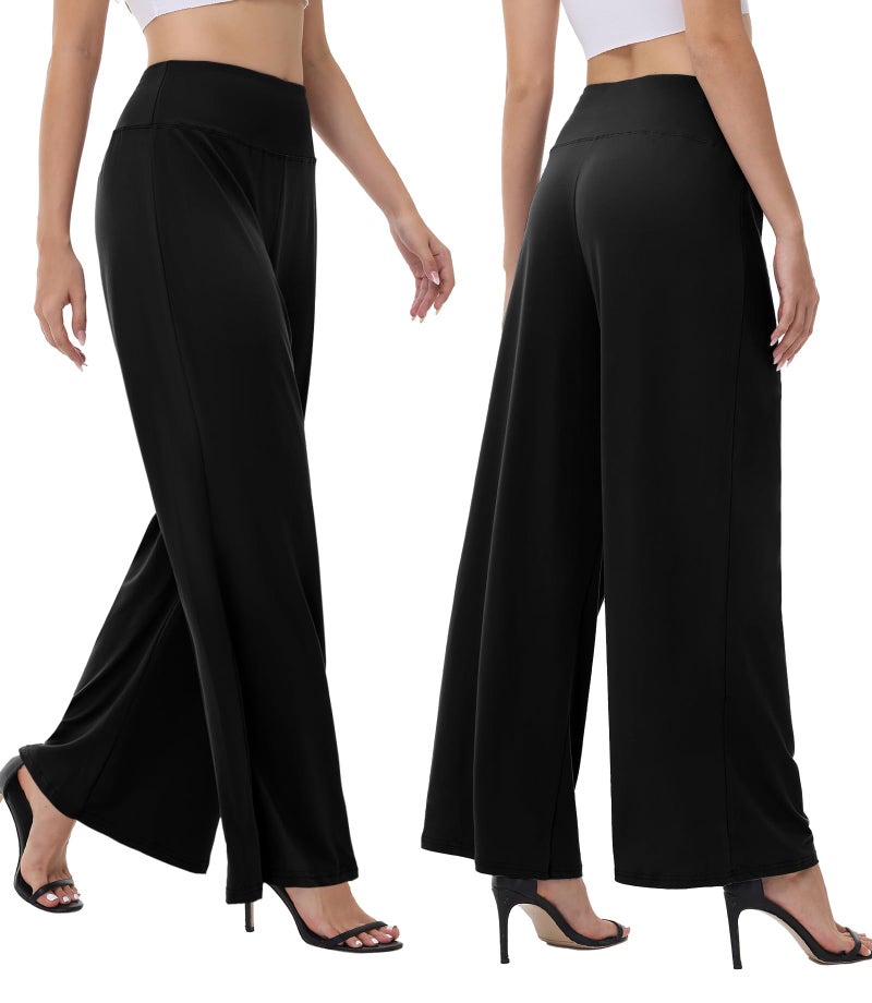 ZOOSIXX Wide Leg Palazzo Pants for Women - High Waist Casual Beach Lounge Loose Dress Pants Stretchy Trousers - Image 2