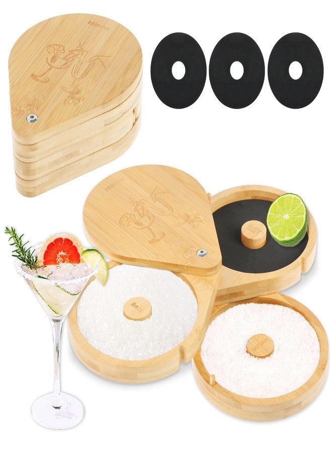Hlimior Margarita Salt Rimmer Set, Bamboo 3 Tiers Bar Glass Rimmer for Cocktails, Wooden Sugar and Salt Rimming Accessories Supplies with 3 Sponges for Party Bar Home Restaurant Drinks Making (three layers) - Image 1