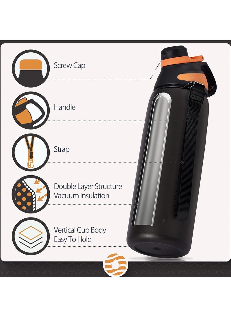 FjBottle - Stainless Steel Water Bottle 1L with Magnetic Lid, BPA Free Insulated Water Bottle, Sports Metal Water Bottle Hot&Cold Drinks Vacuum Flask Leak-Proof for Gym, Work, Travel - Image 1