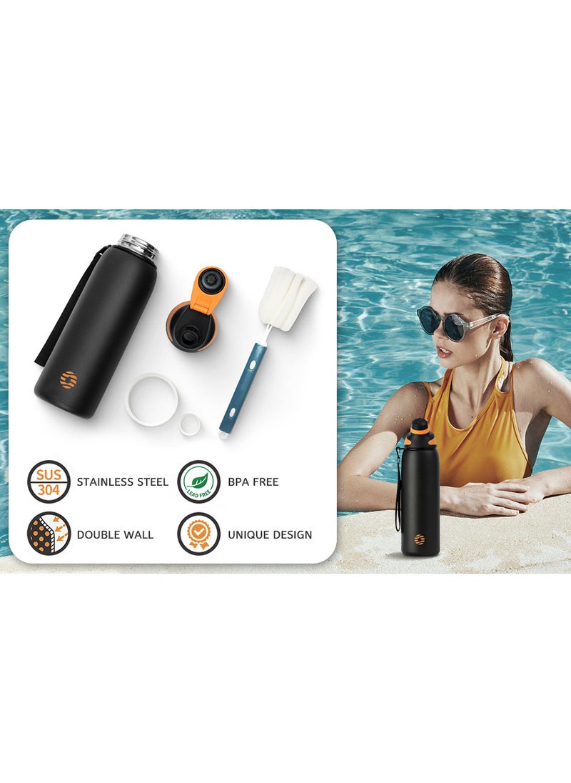 FjBottle - Stainless Steel Water Bottle 1L with Magnetic Lid, BPA Free Insulated Water Bottle, Sports Metal Water Bottle Hot&Cold Drinks Vacuum Flask Leak-Proof for Gym, Work, Travel - Image 1
