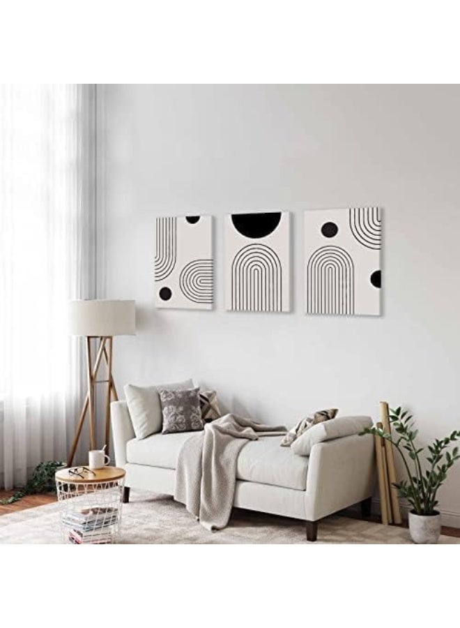 KBKBART Black Beige Framed Wall Art Set of 3, Abstract Geometric Gallery Prints Living Room, Modern Minimalist Line Canvas Artwork, Boho Decor Bedroom, Bathroom, Office, Home (12''x16'') - Image 3