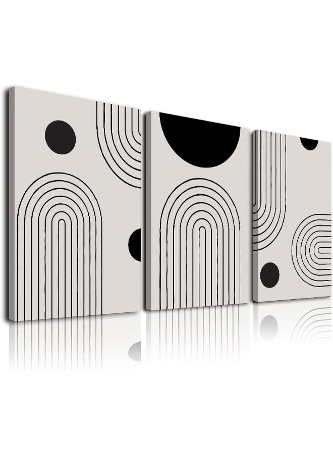 KBKBART Black Beige Framed Wall Art Set of 3, Abstract Geometric Gallery Prints Living Room, Modern Minimalist Line Canvas Artwork, Boho Decor Bedroom, Bathroom, Office, Home (12''x16'') - Image 1