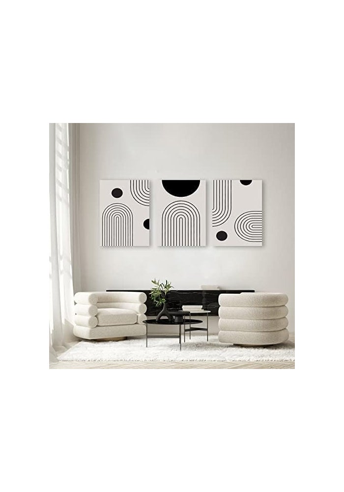 KBKBART Black Beige Framed Wall Art Set of 3, Abstract Geometric Gallery Prints Living Room, Modern Minimalist Line Canvas Artwork, Boho Decor Bedroom, Bathroom, Office, Home (12''x16'') - Image 4