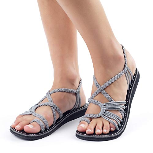 Plaka Palm Leaf Flat Summer Sandals for Women | Perfect for The Beach Walking & Dressy Occasions | Urban Gray | Size 6 - Image 2