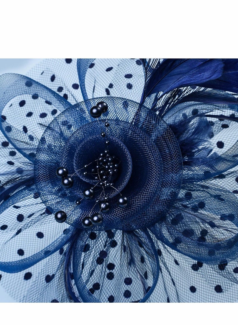 Y&D Fascinators Hat Flower Mesh Ribbons Feathers on a Headband and Clip Tea Party Headwear for Girls Women - Image 5