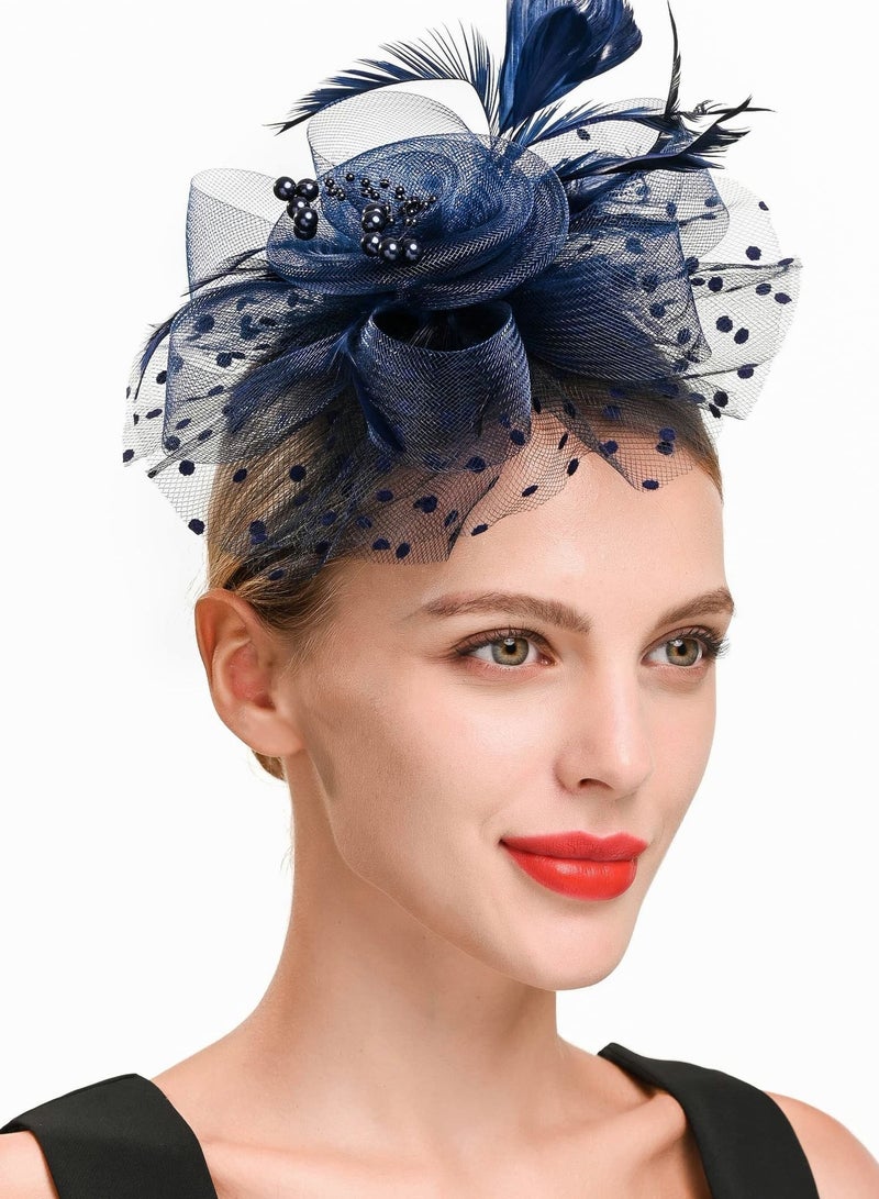 Y&D Fascinators Hat Flower Mesh Ribbons Feathers on a Headband and Clip Tea Party Headwear for Girls Women - Image 3