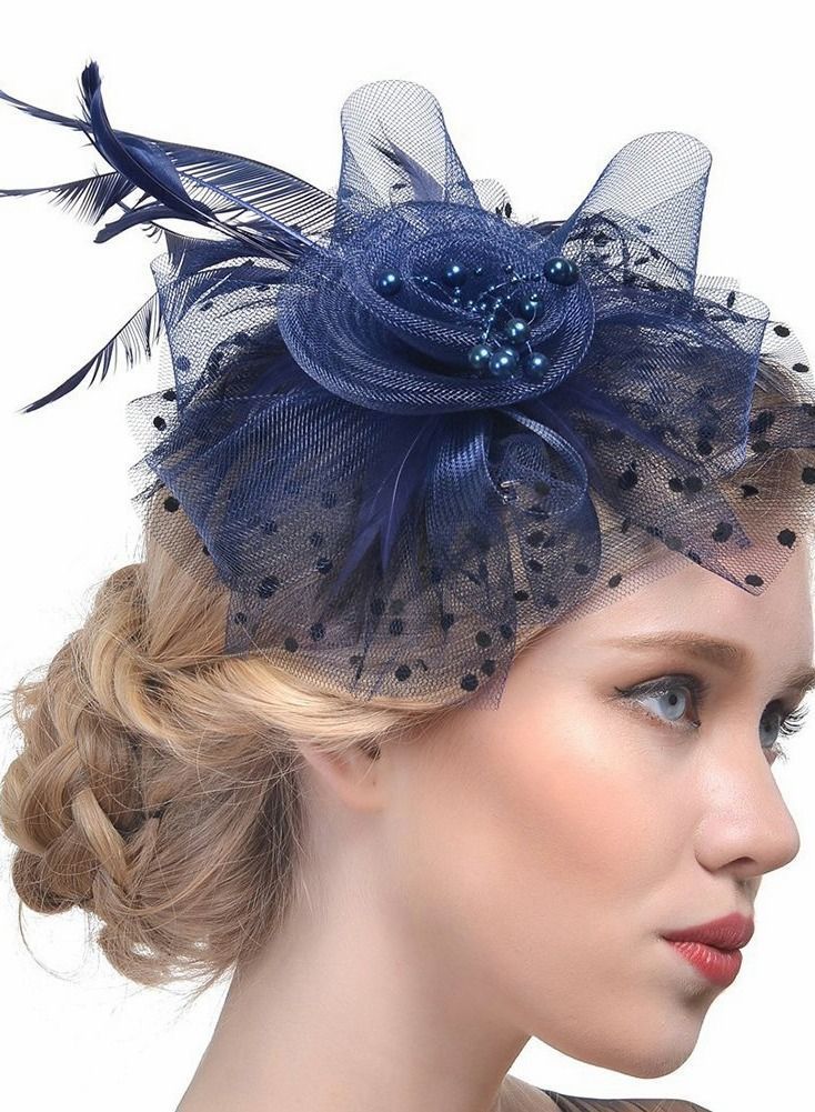 Y&D Fascinators Hat Flower Mesh Ribbons Feathers on a Headband and Clip Tea Party Headwear for Girls Women - Image 2